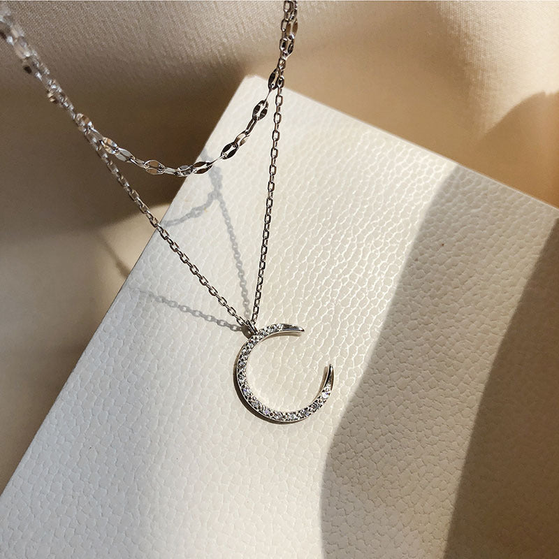 Catrin 925 Sterling Silver Star And Moon Double Necklace