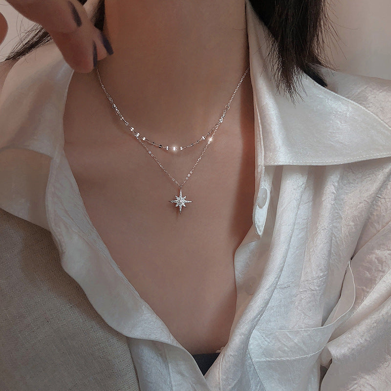 Catrin 925 Sterling Silver Star And Moon Double Necklace