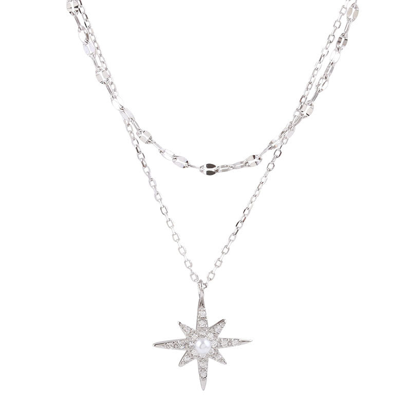 Catrin 925 Sterling Silver Star And Moon Double Necklace