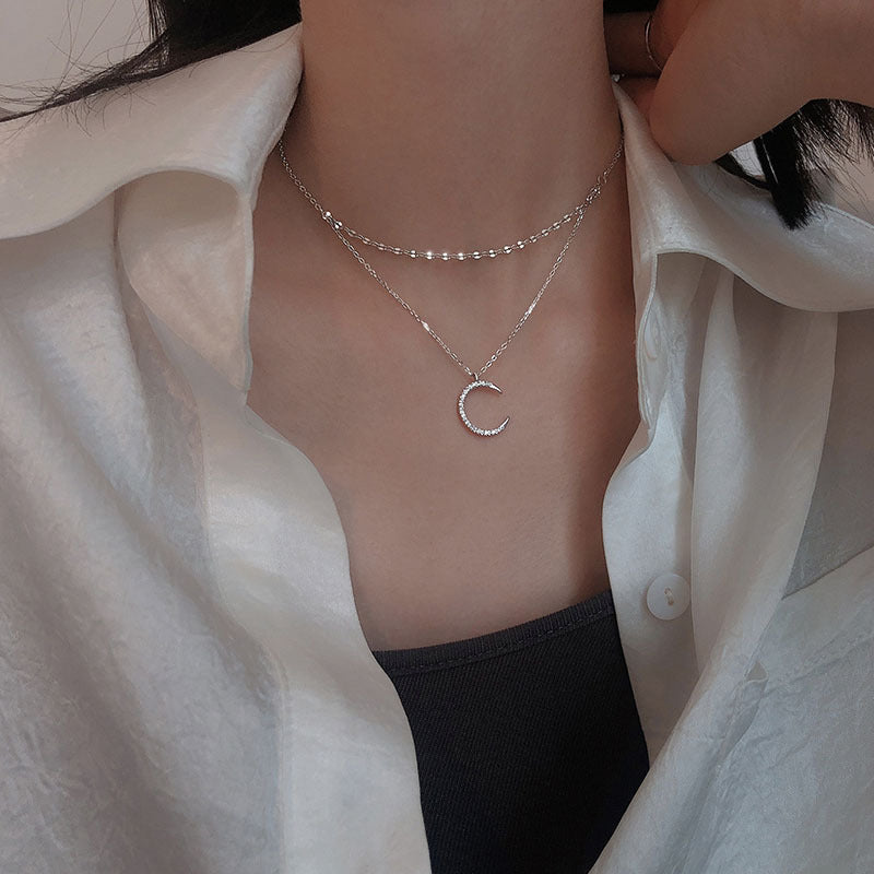 Catrin 925 Sterling Silver Star And Moon Double Necklace