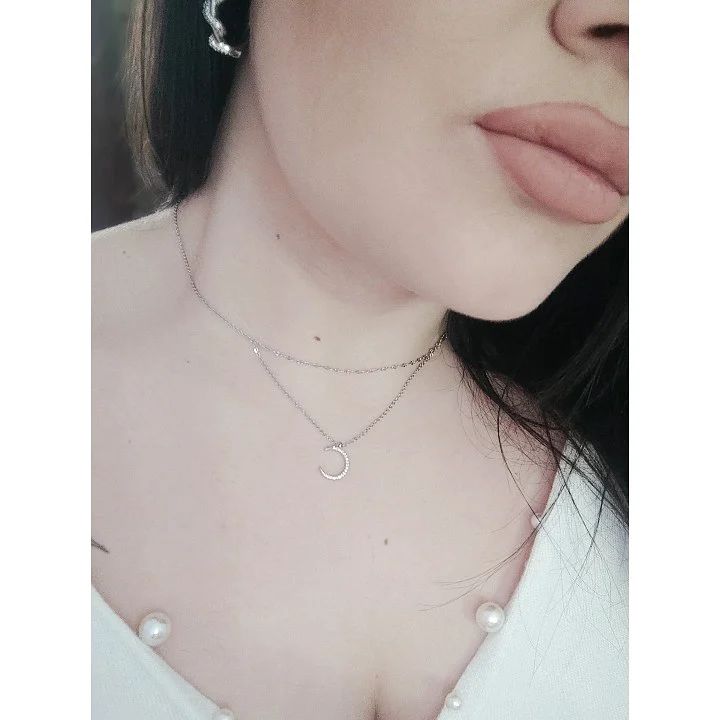 Catrin 925 Sterling Silver Star And Moon Double Necklace