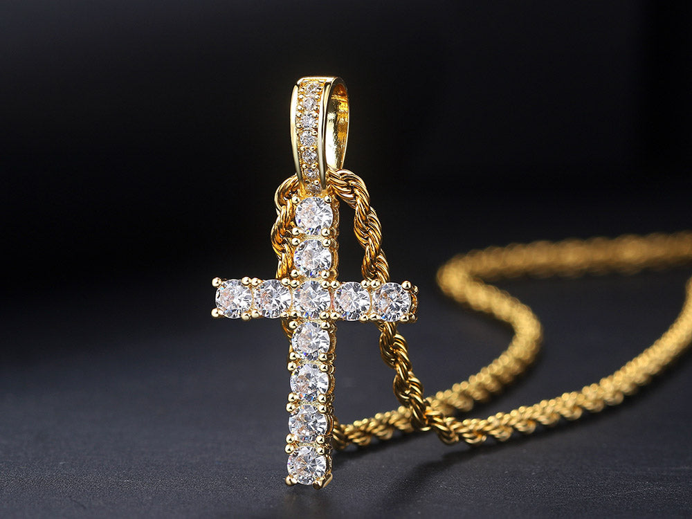 SPARKLE ICED CROSS PENDANT NECKLACE FOR MEN & WOMEN